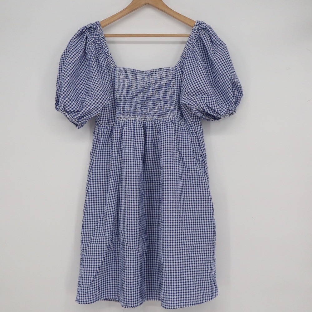 Old Navy Blue Gingham Puff Sleeve Smocked Mini Dress Womens Size M - Picture 5 of 6